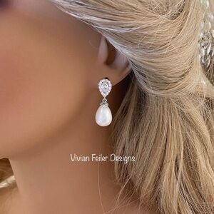 Pearl Earrings Teardrop Bridal wedding Bridesmaids Prom